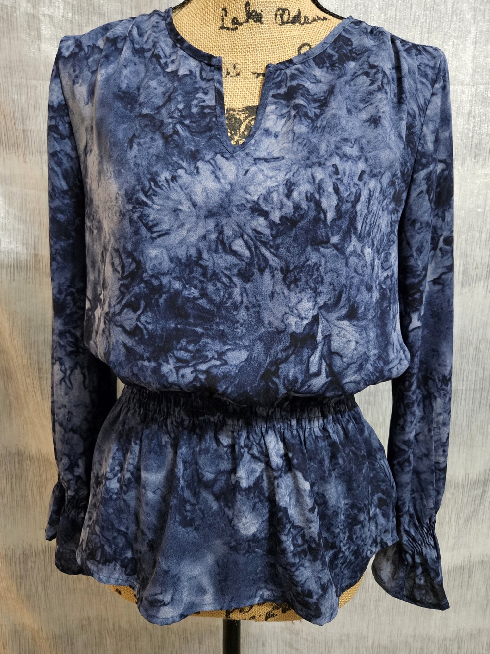 Counterparts Blue Tie-Dye Peplum Long-Sleeve Blouse